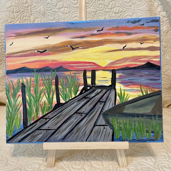 Sunset Pier, 11 x 14, Acrylic Painting - Picture 1 of 5
